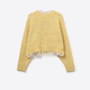 Lace-Trim Crewneck Sweater in Soft Yellow - Women